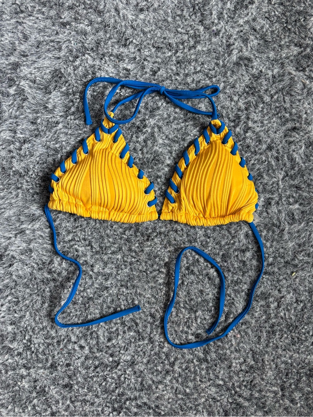 Yellow Triangle Bikini Top with Blue Trim